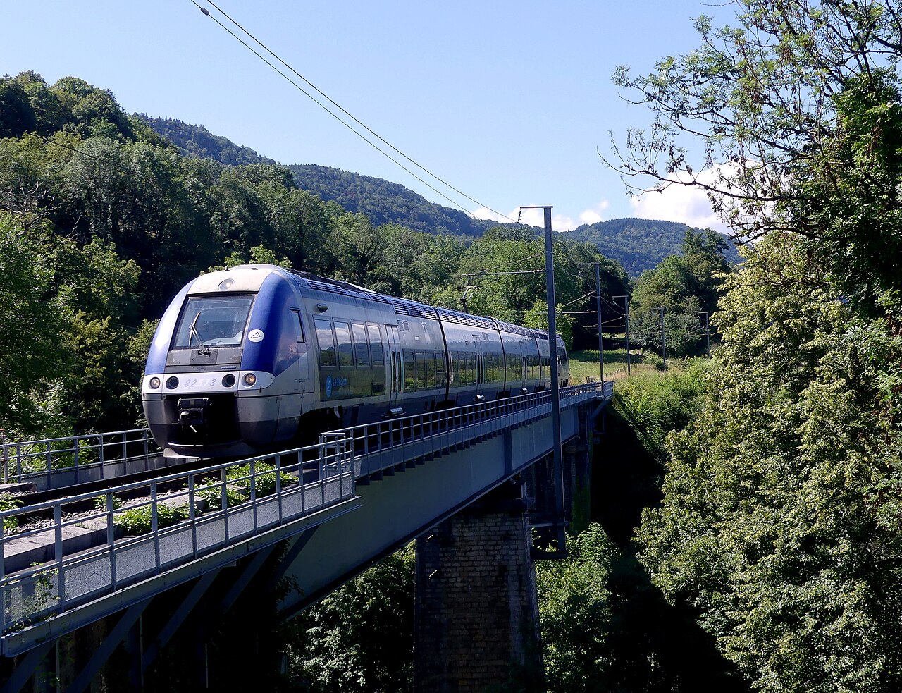 TER Lyon-Chambéry sur le viaduc du Grenant à La Bridoire (juillet 2023)